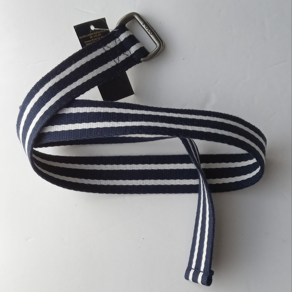 🎁🩷💚🆕️⚜️Polo Ralph Lauren⚜️🩷💚Mens Canvas Belt Navy White Striped Adjustable